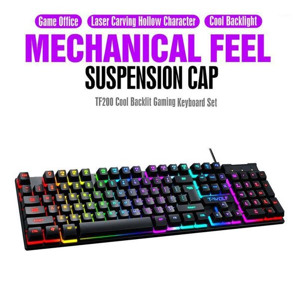 

keyboards computer peripherals ergonomic gaming 2021 tf200 rainbow backlight usb wired keyboard backlit for pc lap