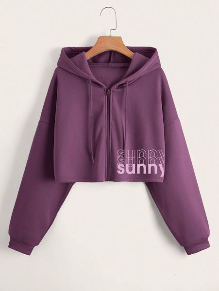 

letter graphic drop shoulder zip up drawstring thermal hoodie v0vf#, White;black