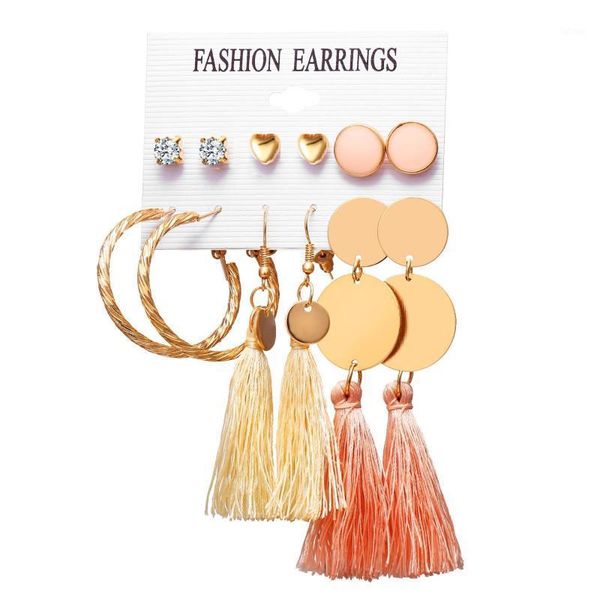 

one set classic ring tassel acrylic earrings for women bohemian earrings set big dangle drop earring female fashion jewelry 20201, Golden;silver