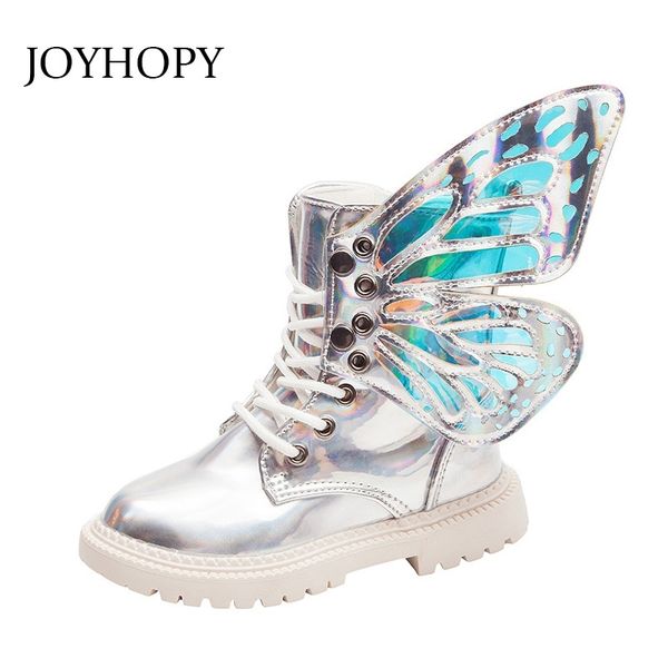 

kids shoes autumn fashion girls black mirror martin boots boys wing casual shoes for children high shoes y201028, Black;grey