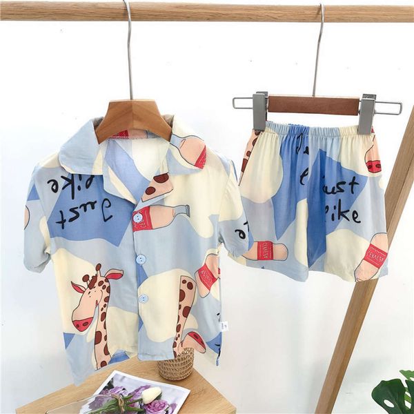 

tongbeijia cute new summer children's cartoon pajamas men's and women's cotton silk air conditioning home suit egdj, Blue;red