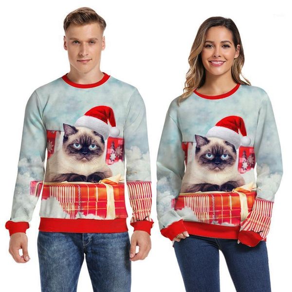 

men's sweaters cute cat ugly christmas sweater autumn winter funny 3d printed year mens jumper oversized sweatshirts 2021 fashion coat, White;black
