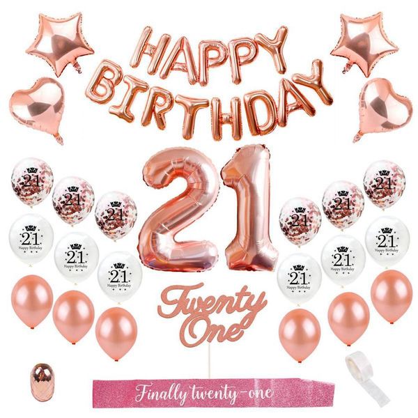

fengrise розовое золото конфетти воздушные шары восемнадцатом 21th birthday balloon с днем рождения baloon birthday party anniversary party