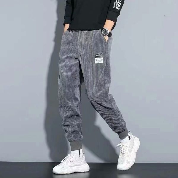 

autumn and winter new corduroy korean versatile casual trend small leg men's pants, Black