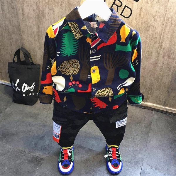 

clothing sets 2021 retail 2pcs boy casual shirt + pant boys baby kid's suits more color choosing, White