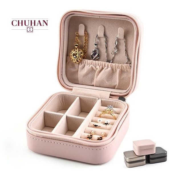 

chuhan new portable leather jewelry box princess european korean simple small earrings rings hand jewelry storage box c309, Pink;blue