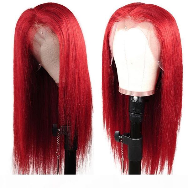 

red lace front human hair wigs brazilian red straight hair wig 99j lace front wig pre plucked remy part 180% remyblue, Black;brown
