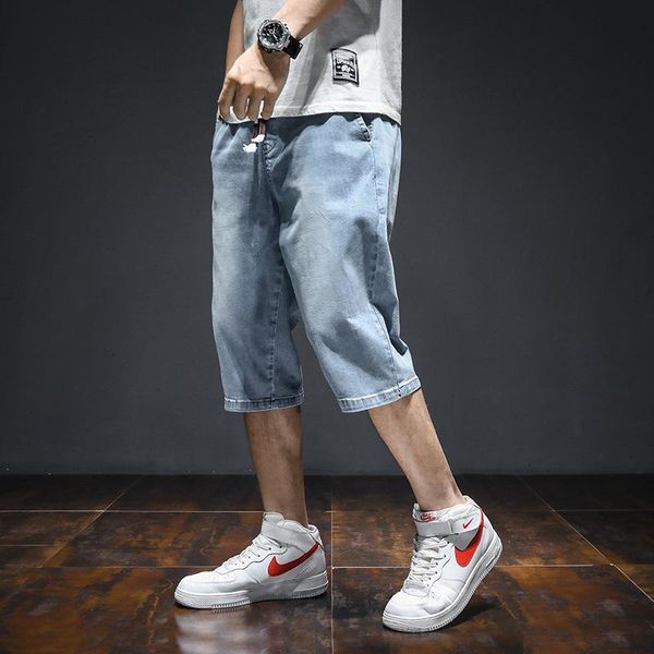 

men's jeans wholesale 2021 teenagers denim shorts summer fashion brand loose harem cropped trousers korean style casual thin 3/4 pants, Blue