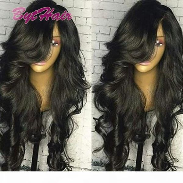 

bythair brazilian human hair full lace wigs virgin hair body wave glueless full lace wigs black women lace front wigs with baby hair, Black;brown