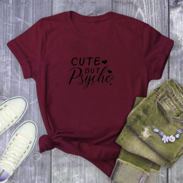 

cute but psycho letter print t shirt women short sleeve o neck loose tshirt 2020 summer fashion girls tee shirt mujer, White