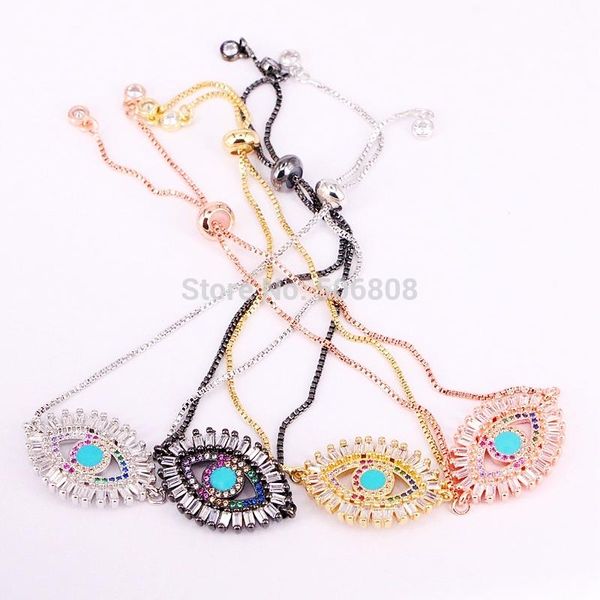 

charm bracelets 6pcs zyz-b5634 colorful cz zircon crystal bracelet adjustable chain oval eye design & bangles women, Golden;silver