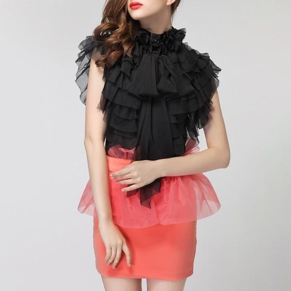 

twotwinstyle chiffon blouse female sleeveless perspective bowknot ruffles shirts for women summer fashion y200622, White