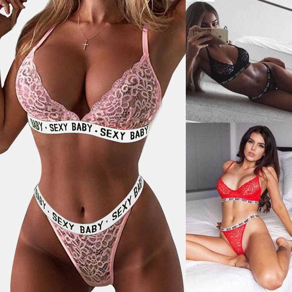 

pink bra baby printed women set floral lace underwear low waist panties s-3xl plus size solid lingerie, Black;white