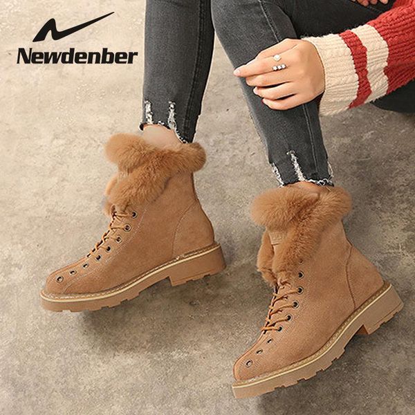 

boots women shoes woman genuine leather fur warm plush winter female casual snow high footwear, Black