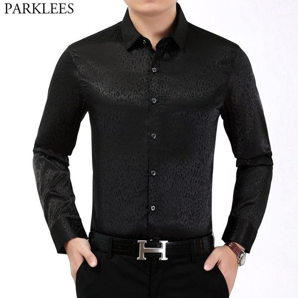 

men's leopard black satin shirt 2020 stylish new long sleeve steampunk shirt men party club bar social male chemise homme1, White;black