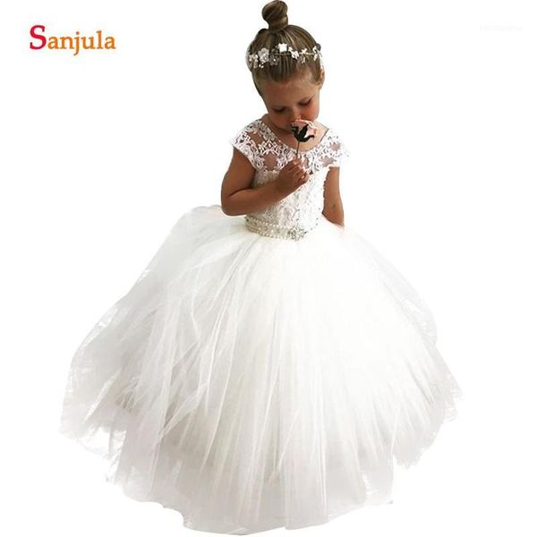 

girl's dresses 2021 appliques flower girl with pearls beading sash ball gown ivory kids wedding party dress children sf0041, Red;yellow