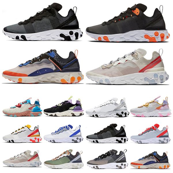 

2020 react vision type gore-tex element 55 87 men women running shoes triple black outdoor mens womens trainers sports sneakers 36-45, White;red