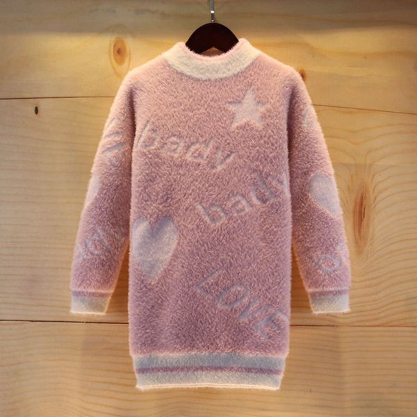 

t-shirt new girls' winter wtern 2019 sle children's fashionable medium length mink cashmere sweater lkbohdk1, Blue