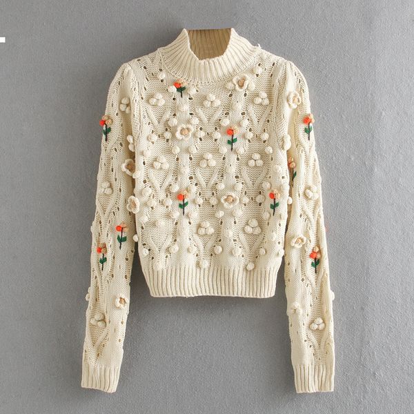 

white 2021 new floral turtlenecks knitted or pullover sweater autumn luxury woman's clothing designer owxw jglx, White;black