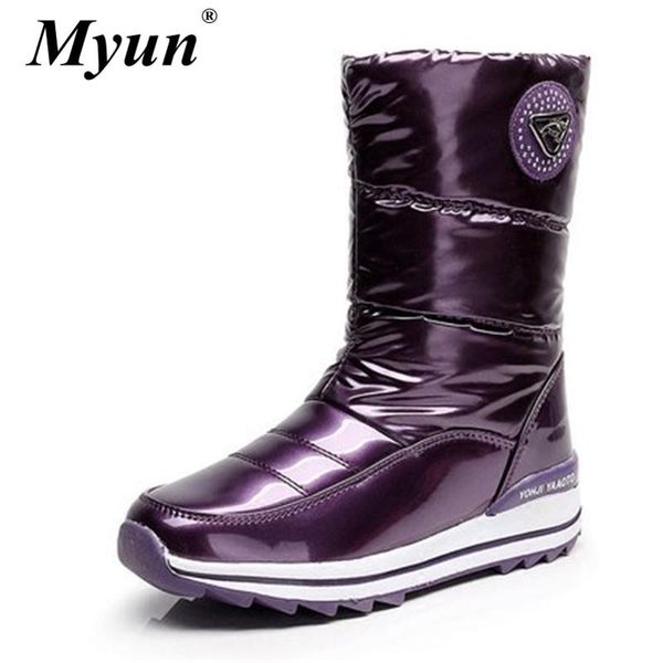 

women mid-calf boots new waterproof thick fur plush keep warm winter shoes slip-resistant women platform snow boots, Black