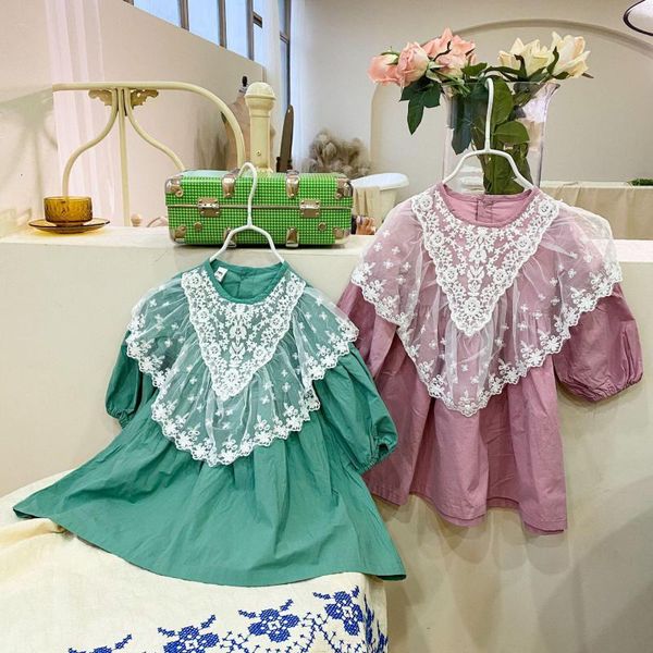 

2021 spring new baby clothes girls long sleeve kids lace collar princess es cotton girl 3z13, Red;yellow