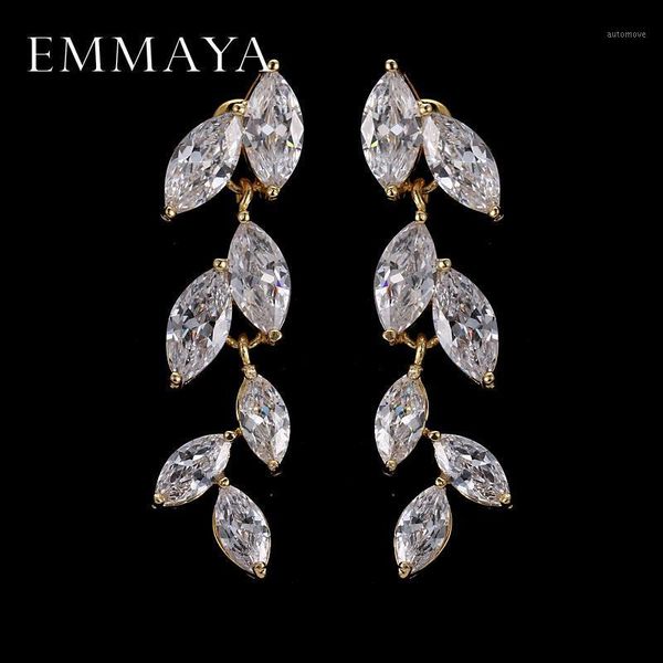 

emmaya new white cz zircon crystal earrings gold color leaf earring fashion jewelry for women1, Golden;silver