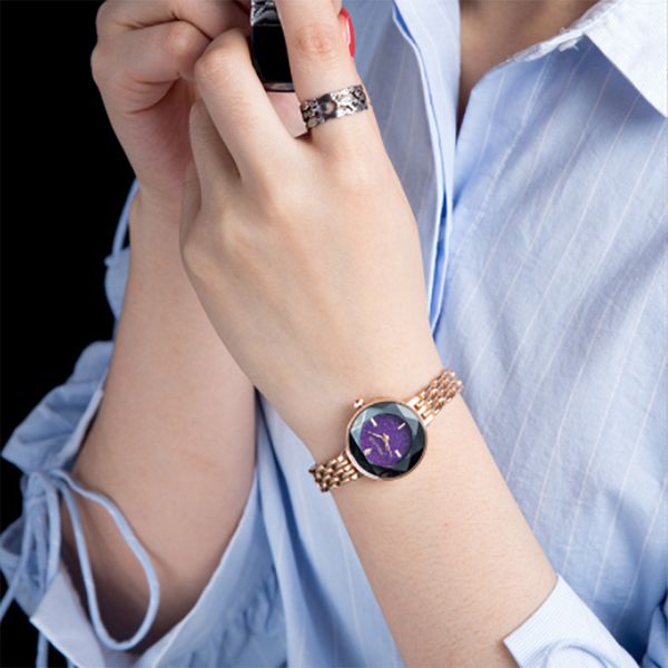 

full diamond star face women's quartz watches ladies rose gold strap fashion trend bracelet wristwatches for girlfriend, Slivery;brown