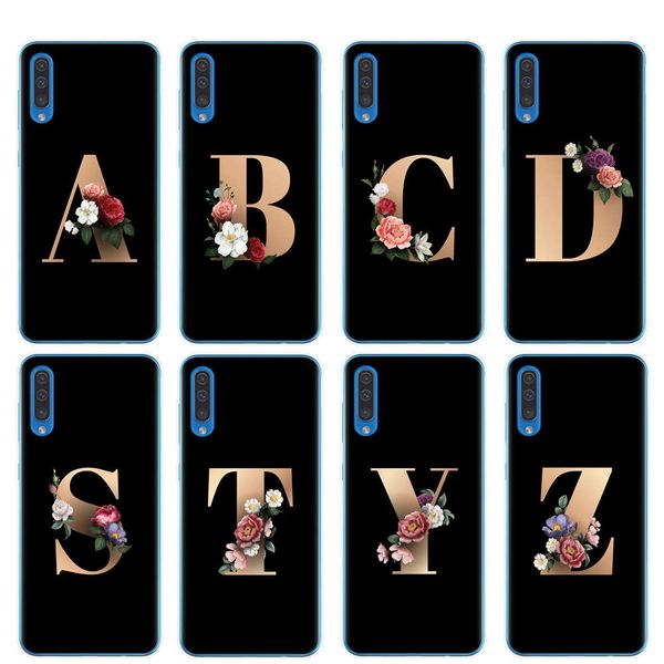 

samsung mobile phone cover a10, a20, a30, a40, a50, a702019, fashion, classic, flower with alphabet, soft tpu silicone cover