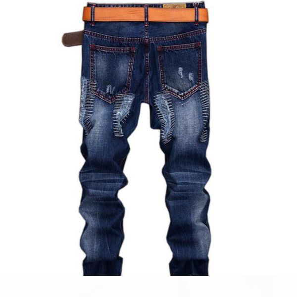 

wholesale- vesonal d hole slim biker hip hop swag men jeans pants fashion casual vintage ripped denim mens trousers black ve121, Blue