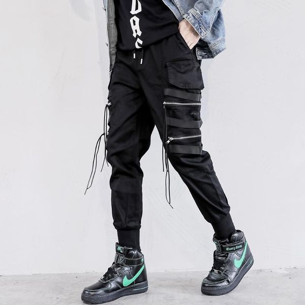 

cargo pocket track pants fashion 2020 harem joggers men high street fashion hip hop slim fit sweatpants joggers trousers male, Black
