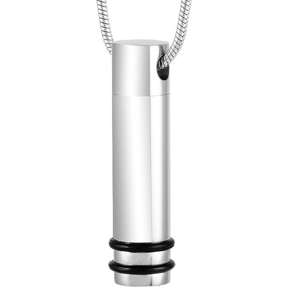 

pure silver plated cylinder cremation urn ashes pendant black rubber attach love adult&pet memorial cremation jewelry