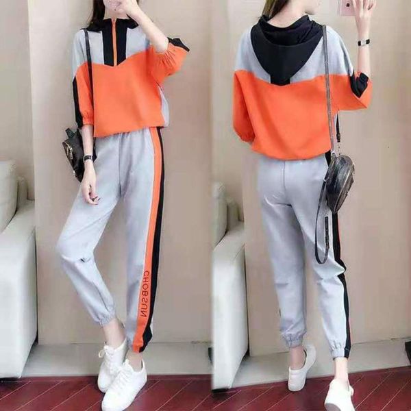 

2019 leisure women's sports new suit spring and autumn students loose korean version slim fashion western style two piece sweater set, Gray