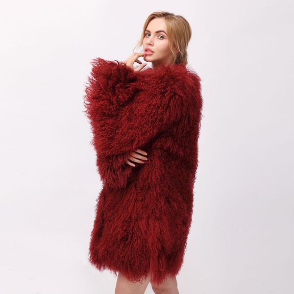 

cnegovik womens lamb tan coats short skin jacket mongolia sheep real fur coat lj201204, Black