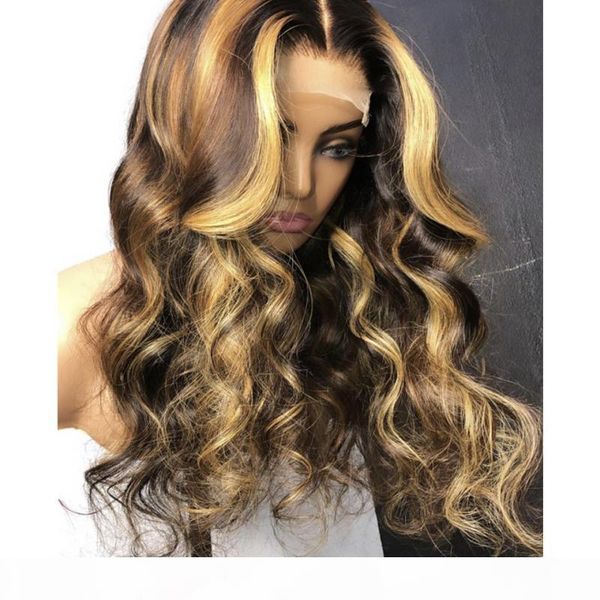 

выделите передний парик человеческих волос парики шнурка объемной волны перуанский волос remy 13x6 ombre honey blonde и коричневый выделите, Black;brown