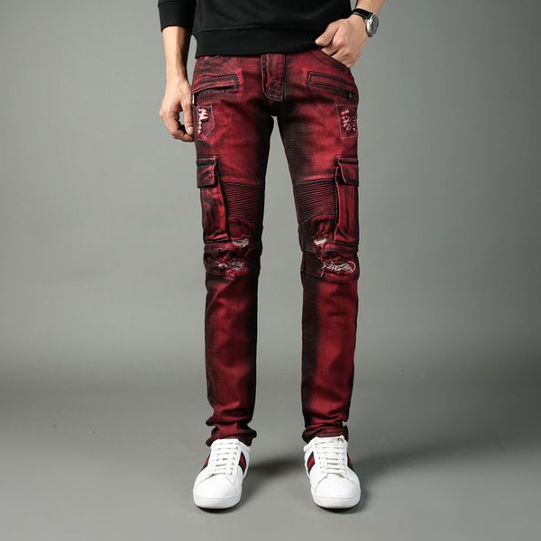 

new fashion red jeans men's denim trousers a fashion cotton jeans mani pants male men famous brand classic denim jeans, Blue