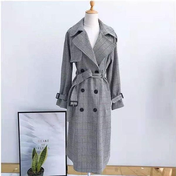 

2021 newtrench coat korean star street sthe same plaid retro british long over-the-knee temperament fashion coats, Tan;black