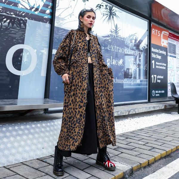 

british style leopard trench coats for women high street wide waisted women's personality long coats 2020 autumn new sa100s301, Tan;black