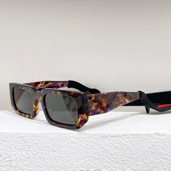 Солнцезащитные очки Tortoise Acetate Rectangle Women With Strap Fashion Black Narrow Lens Men