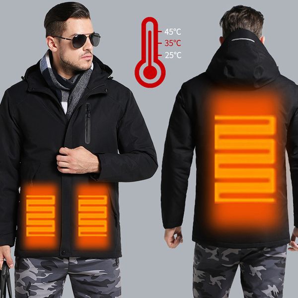 

men winter thick usb heating cotton jacket waterproof windbreaker hooded winter coat thick warm mens winter jacket father's gift, Black