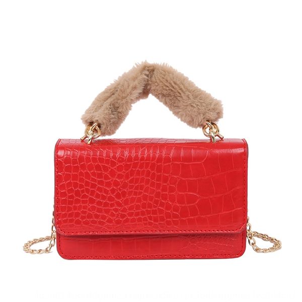 

ins super fire new crocodile pattern hand small square women's plush hand-held bag chain single shoulder diagonal cross small square ba