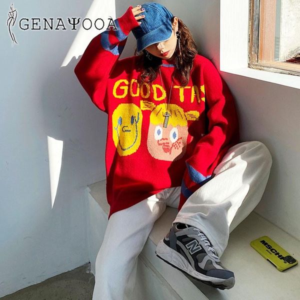 

genayooa o-neck streetwear couple sweater women pullover oversize print jumper ladies 2020 autumn winter korean style sweaters, White;black