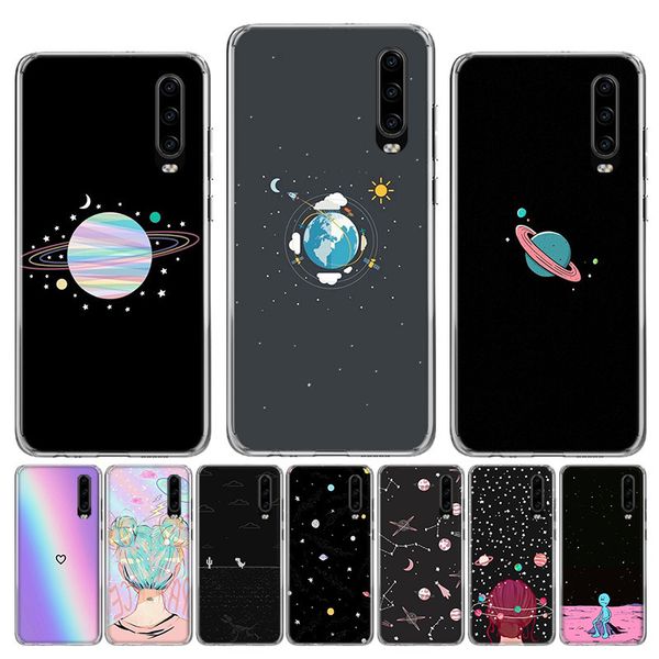 

planet space soft silica shell case for huawei honor 10 9 lite p smart z plus 8s 8x y5 y6 y7 y9 2019 cover
