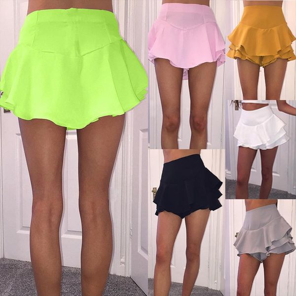 

new style 2019 women ruffles pleated package buttocks shorts skirts street wear high waist pure color casual skirts, White;black