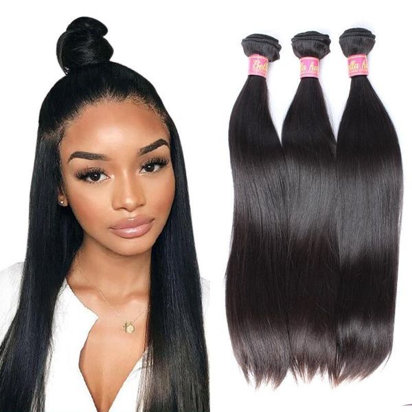 

bella hair european virgin double weft 3pcs lot silky straight hair bundles natural color hair extensions ing, Black