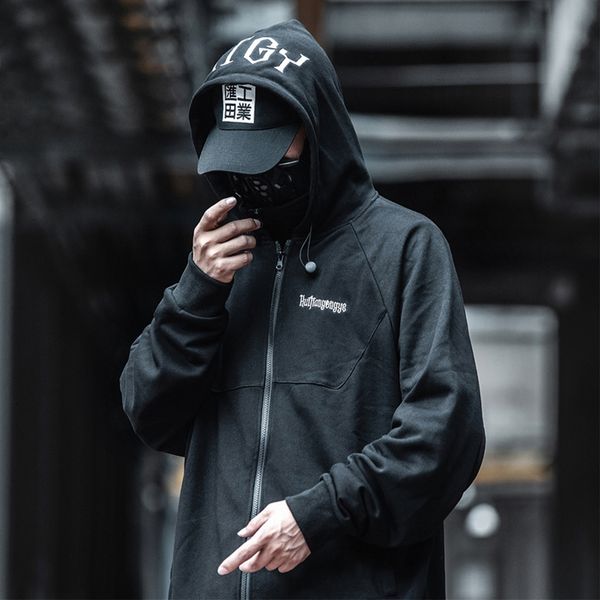 

dark fake two cargo jackets tactical function hooded streetwear harajuku embroidery hoody windbreaker coats, Black;brown