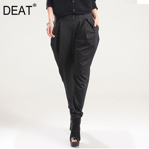 

deat] high elastic waist striped black personality trousers new loose fit pants women fashion tide spring autumn 2019 13e8031, Black;white