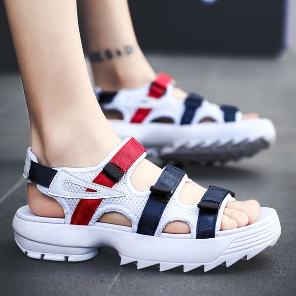 

2019 summer men's flat mesh air sandals ankle wrap new design fashion beach elastic band casual breathable sandals y200702, Black