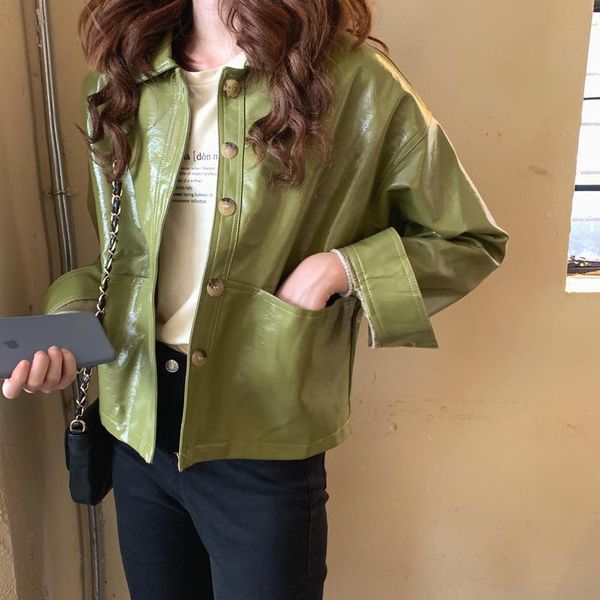 

new 2020 fall winter women's leather jackets pockets outerwear fashionable faux leather wild short lady, Black