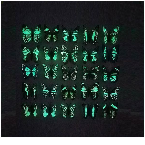 

8cm 12 pcs simulation luminous butterfly 3d wall stickerhome festival decoration glow in the dark magnet butterflies bbydgl