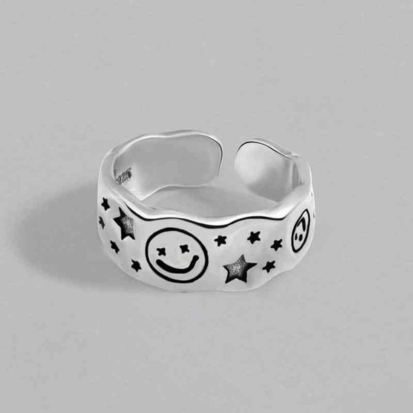 

band hangzhi korean hip-hop retro old smiley star cross ring simple ladies girl fashion jewelry, Silver